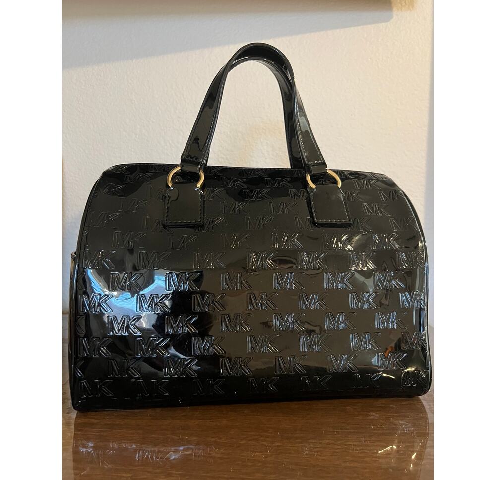MICHAEL KORS Mason Medium Duffle Satchel Bag Black MK Logo Crossbody
